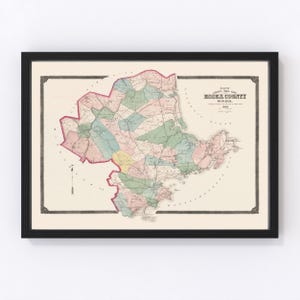 Essex County MA Map 1884 - Old Map of  Massachusetts Art Vintage Print Framed Canvas Portrait History Genealogy Farmhouse Décor