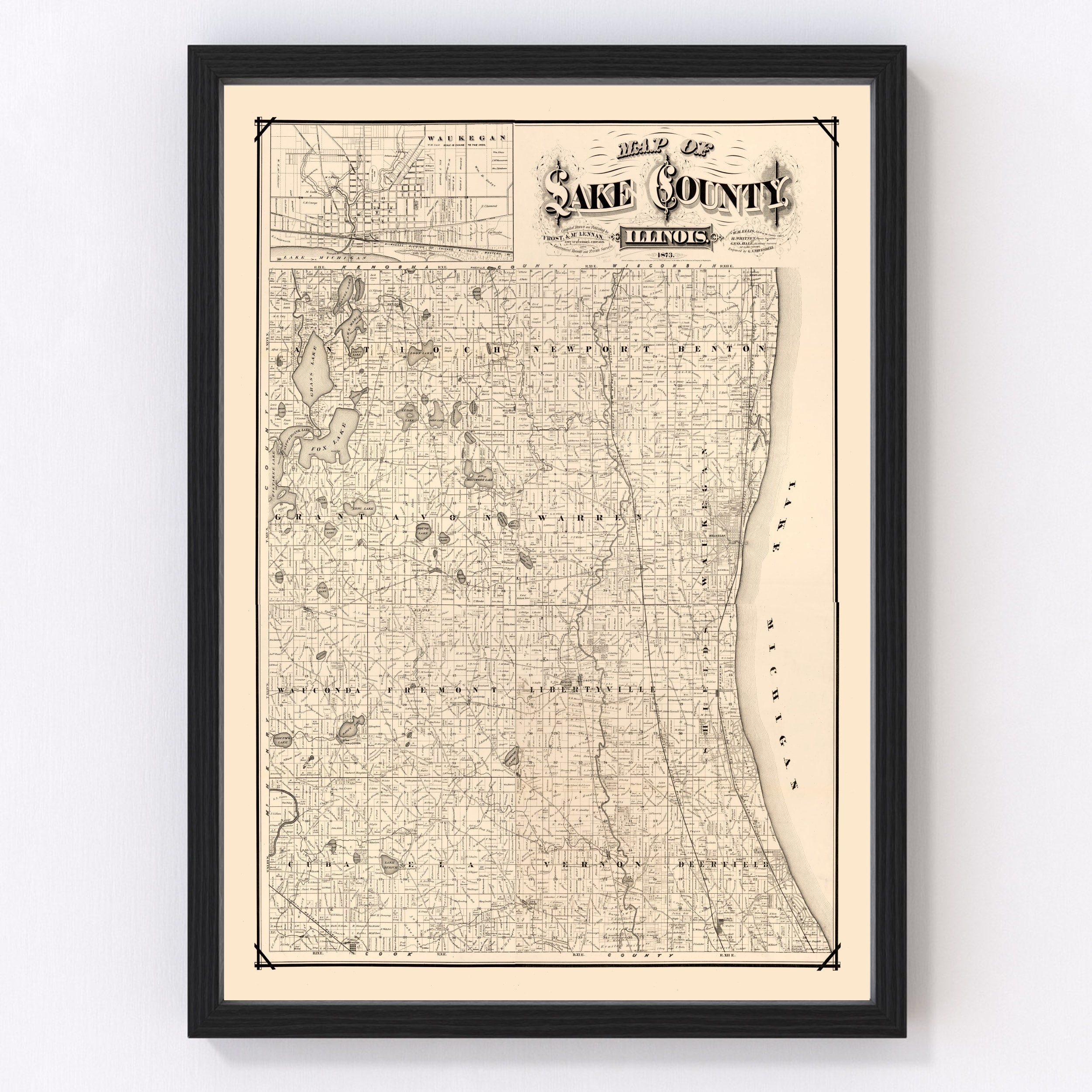 Lake County Map 1873, Vintage Lake County Map, Old Lake County Illinois  Art, Wall Art Gift for Lake County History Lovers Retro Decor - Etsy Israel, image size:2500x2500