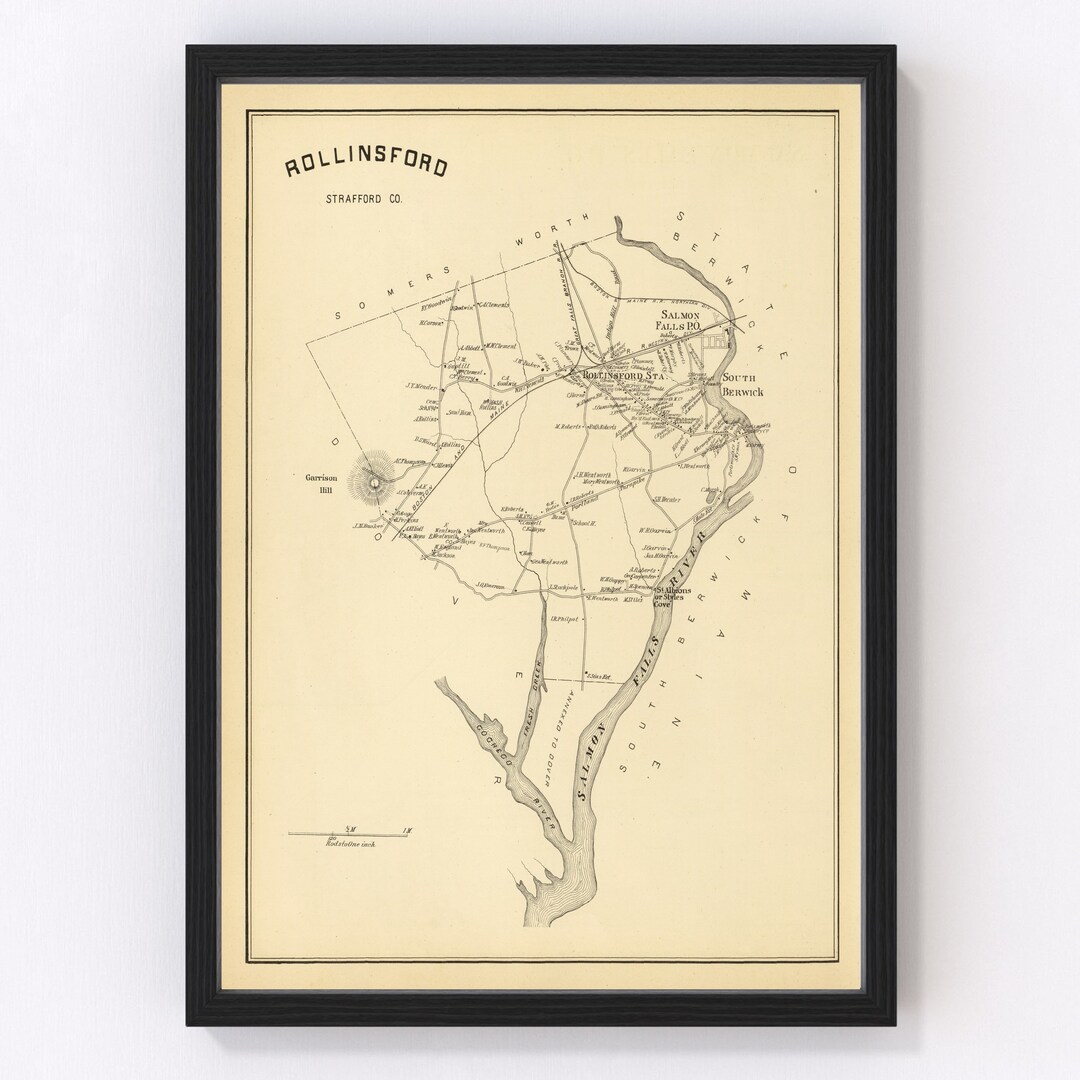 Rollinsford Map 1892 Old Map of Rollinsford New Hampshire Art Vintage