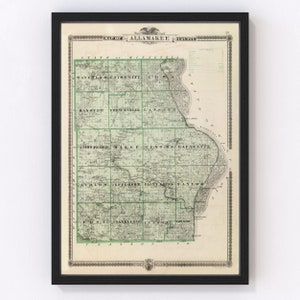 Alamakee County Map 1875, Vintage Alamakee County Map, Old Alamakee County Iowa Art, Wall Art Gift for Alamakee County History Lovers Retro