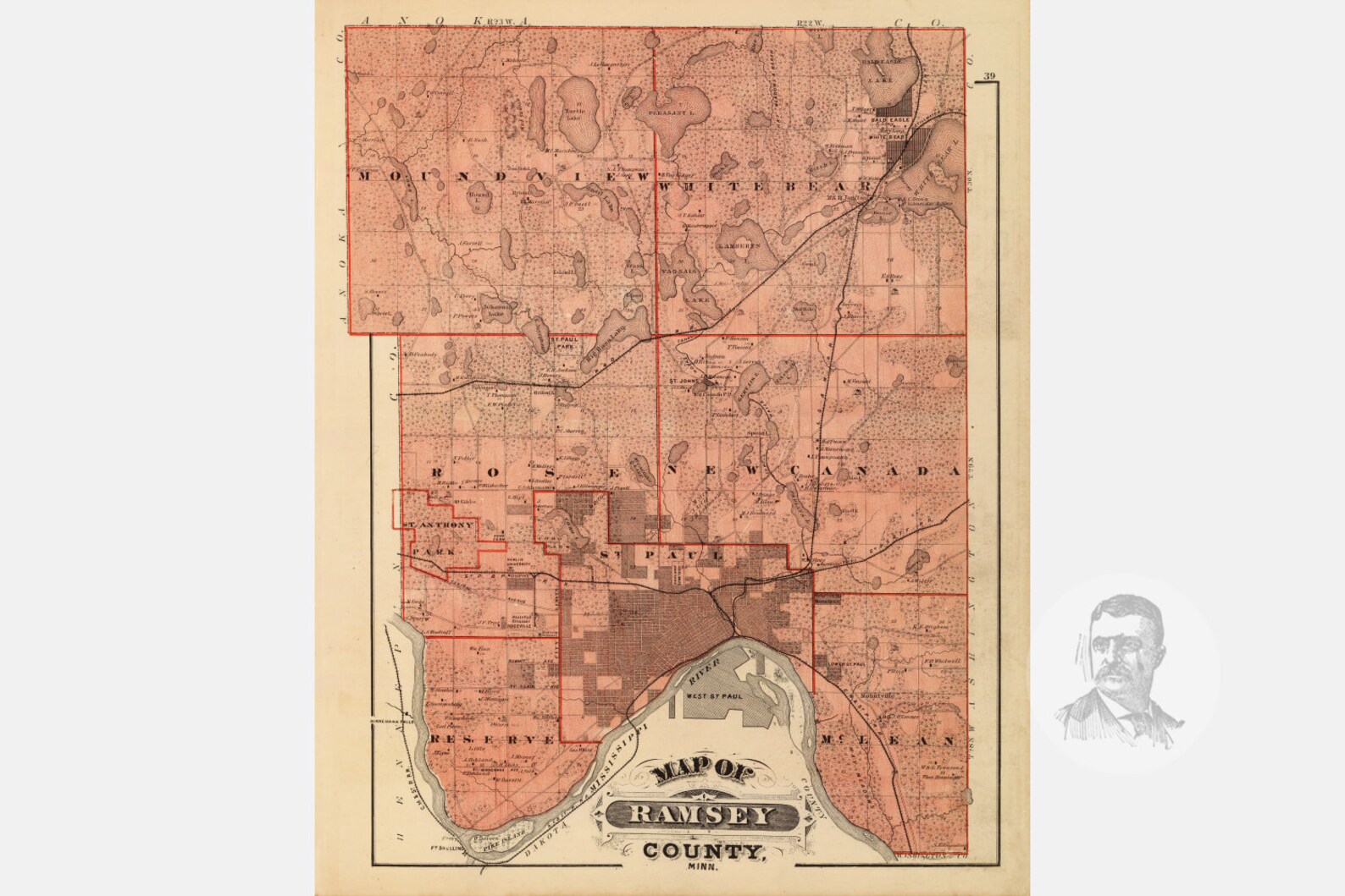 Vintage Ramsey County MN Map 1874 Old Minnesota Map Etsy