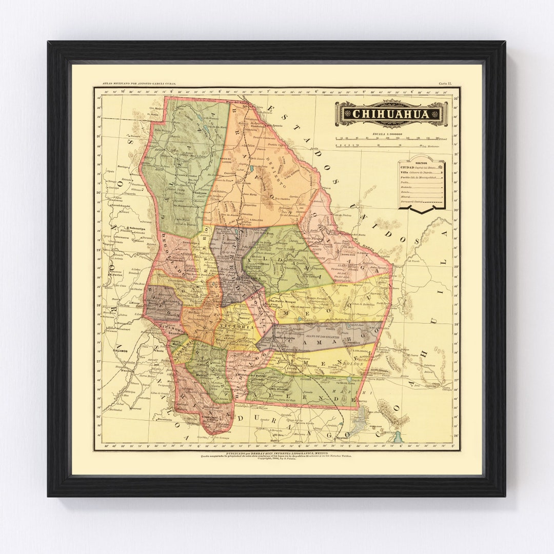 Chihuahua Mexico Map 1886 - Old Map of Chihuahua Mexico Mexico Art ...