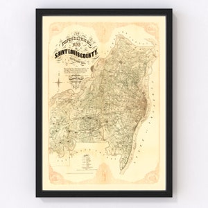 Saint Louis County Map 1857, Vintage Saint Louis County Map, Old Saint Louis County Missouri Art, Wall Art Gift for Saint Louis County Histo