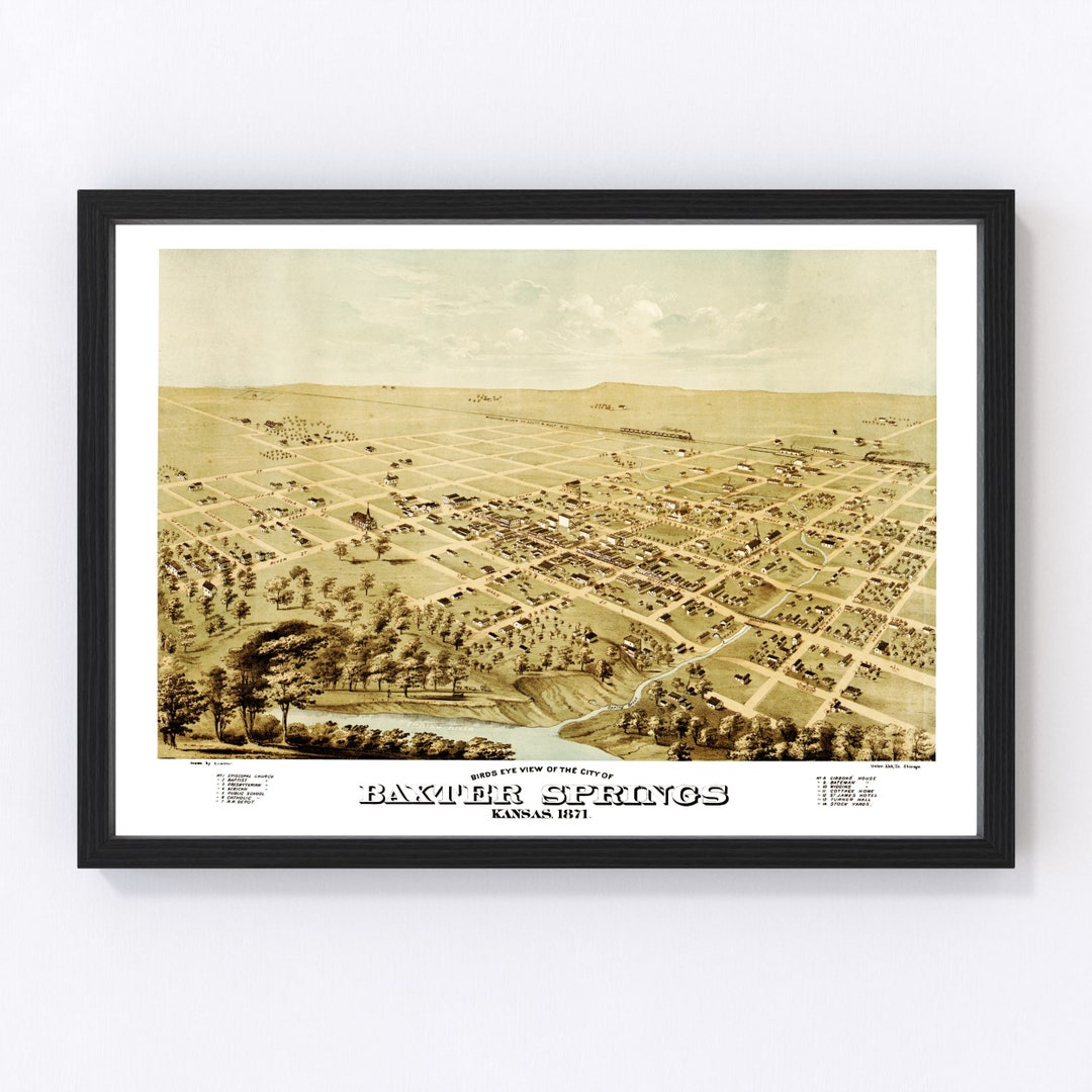 Baxter Springs Map 1871 Old Map of Baxter Springs Kansas Art Etsy
