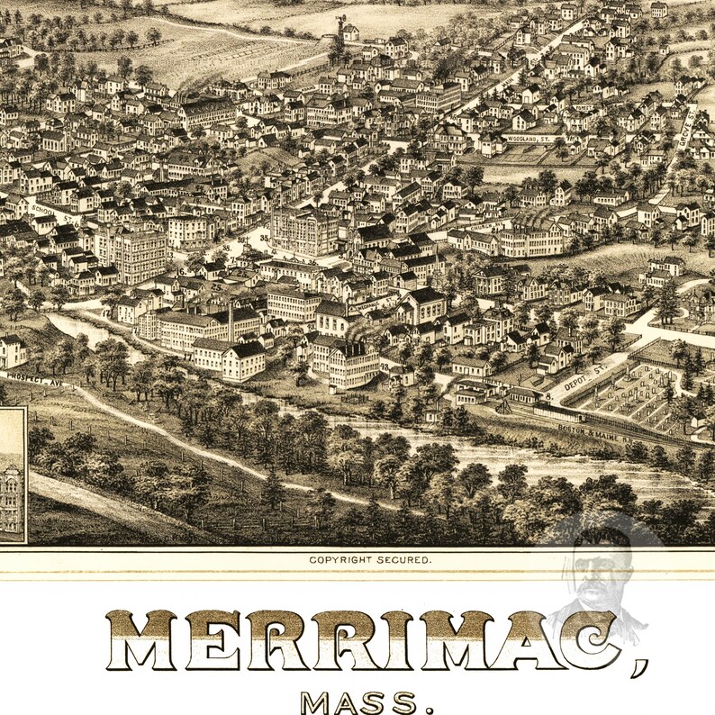 Merrimac Massachusetts Vintage Map From 1889 Old City Map Etsy
