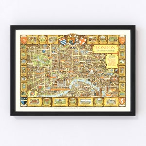 London Map 1951, Vintage London Map, Old London Art, Wall Art Gift for London History Lovers Retro Decor
