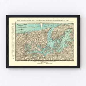 Puget Sound Map 1910, Vintage Puget Sound Map, Old Puget Sound Art, Wall Art Gift for Puget Sound History Lovers Retro Decor