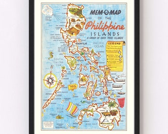 Philippines Map 1945 - Old Map of Philippines Art Print Framed Wall Art Vintage Canvas Portrait History Ancestry Genealogy Travel
