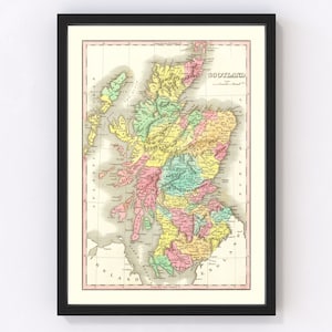 Scotland Map 1831, Vintage Scotland Map, Old Scotland Art, Wall Art Gift for Scotland History Lovers Retro Decor