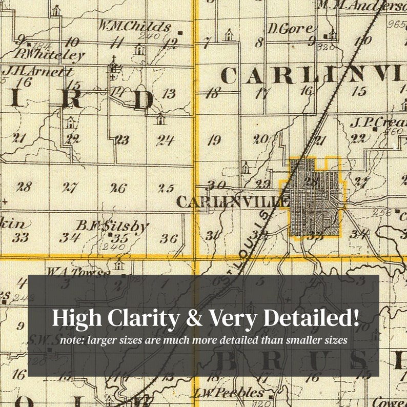 Macoupin County IL Map 1876 Old Map of Carlinville Illinois Etsy