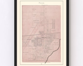 Payne Map 1905, Vintage Payne Map, Old Payne Ohio Art, Wall Art Gift for Payne History Lovers Retro Decor