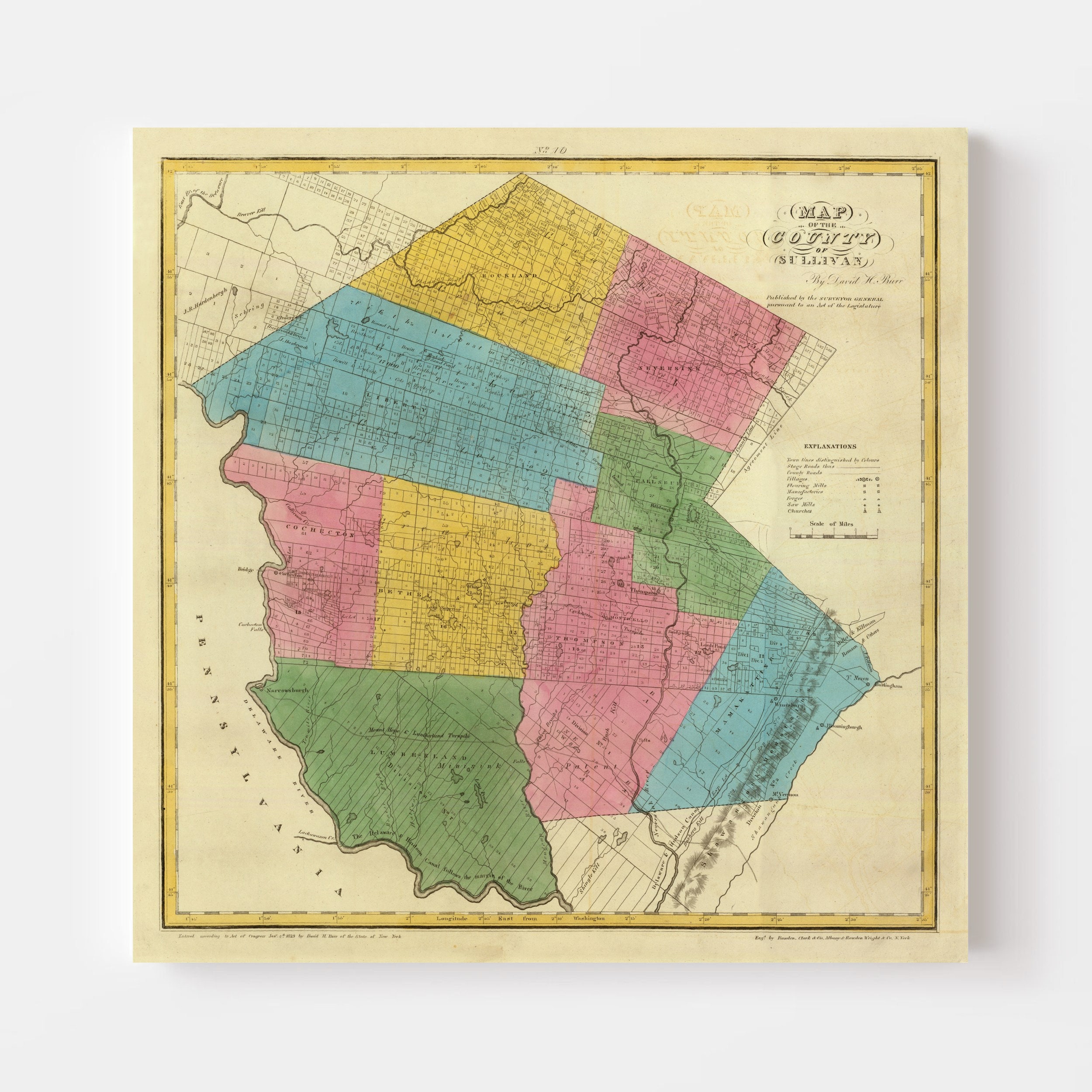 Sullivan County NY Map 1829 Old Map of Monticello New York Etsy