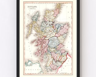 Scotland Map 1832, Vintage Scotland Map, Old Scotland Art, Wall Art Gift for Scotland History Lovers Retro Decor