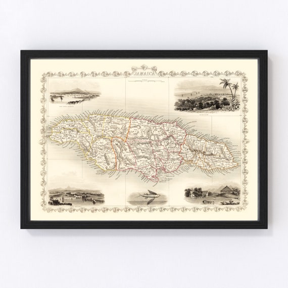 Jamaica Map 1851, Vintage Jamaica Map, Old Jamaica Art, Wall Art Gift for Jamaica History Lovers Retro Decor