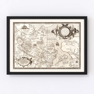 Russia, Japan, China Map 1570, Vintage Russia, Japan, China Map, Old Russia, Japan, China Art, Wall Art Gift for Russia, Japan, China Histor