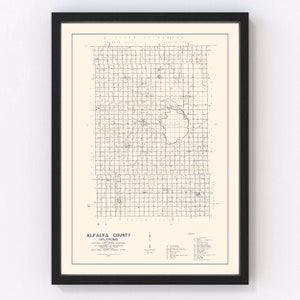 Alfalfa County Map 1936, Vintage Alfalfa County Map, Old Alfalfa County Oklahoma Art, Wall Art Gift for Alfalfa County History Lovers Retro