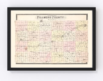 Fillmore County Map 1896, Vintage Fillmore County Map, Old Fillmore County Illinois Art, Wall Art Gift for Fillmore County History Lovers Re