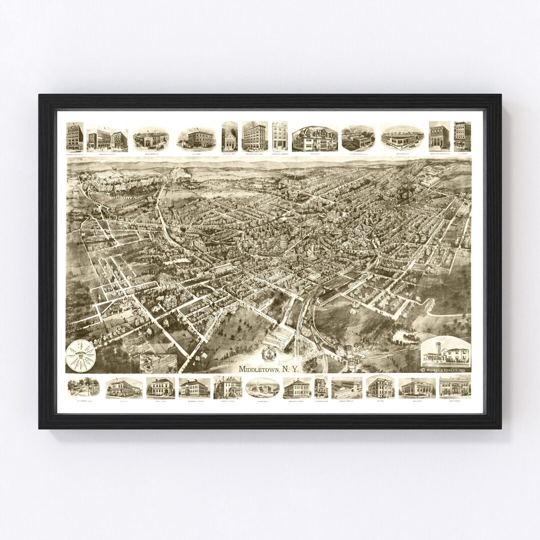 Middletown Map 1921 Old Map of Middletown New York Art Vintage Print ...