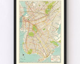 Brooklyn Map 1934, Vintage Brooklyn Map, Old Brooklyn New York Art, Wall Art Gift for Brooklyn History Lovers Retro Decor