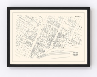 Rutland Map 1946, Vintage Rutland Map, Old Rutland Vermont Art, Wall Art Gift for Rutland History Lovers Retro Decor