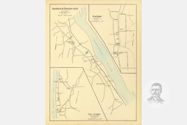 Vintage Haddam Map from 1893 Old Connecticut Map Historic Etsy