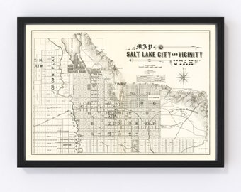 Salt Lake City Map 1888, Vintage Salt Lake City Map, Old Salt Lake City Utah Art, Wall Art Gift for Salt Lake City History Lovers Retro Deco