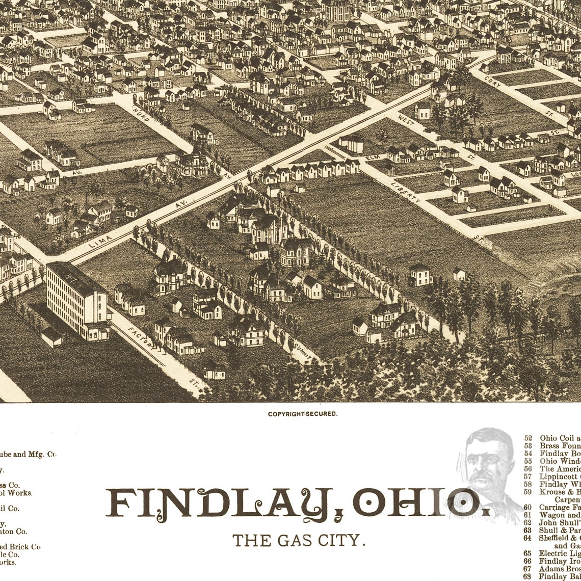 Findlay Ohio Vintage Map From 1889 Old City Map Art Print  Etsy
