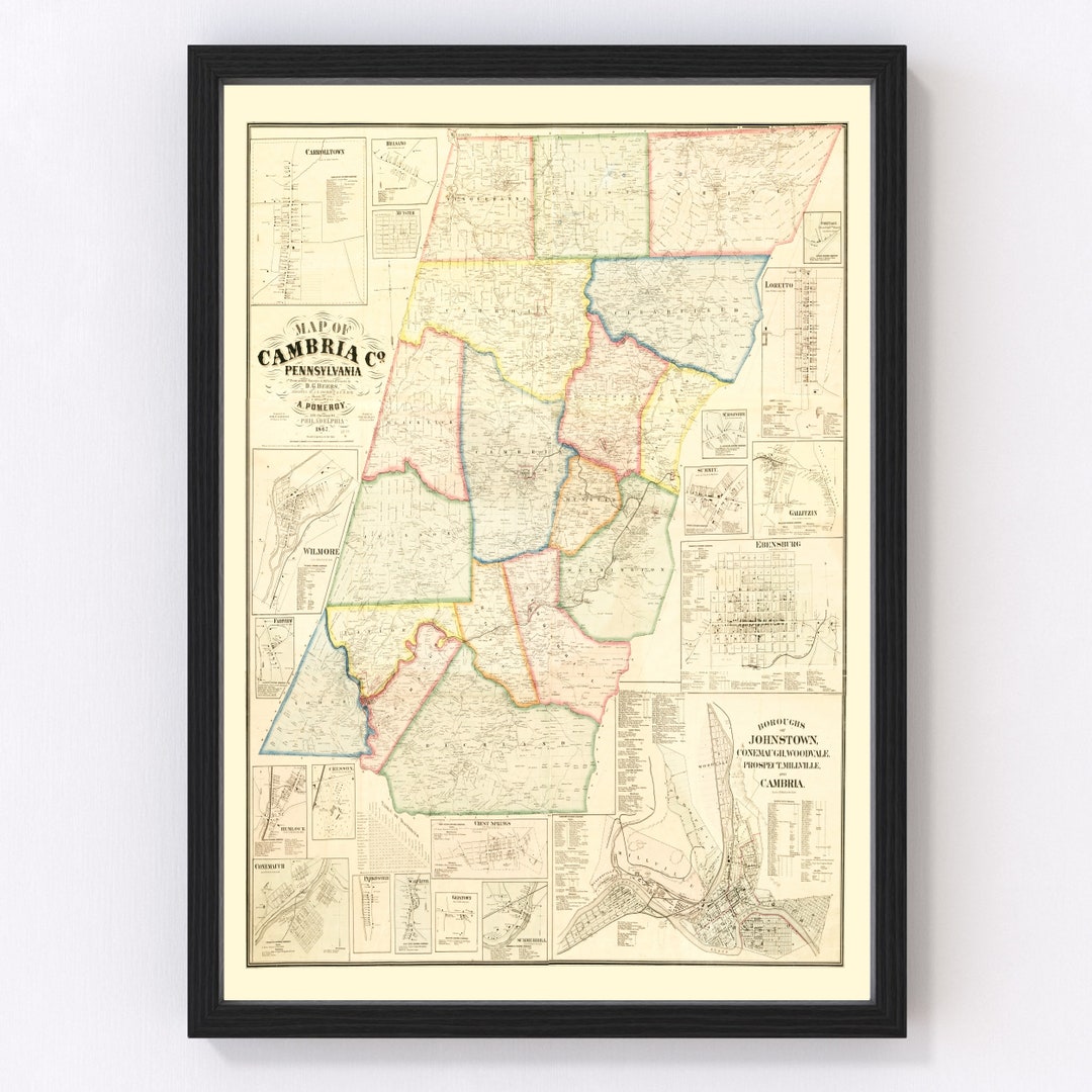 Cambria County Pennsylvania Map 1867 Old Map of Cambria County