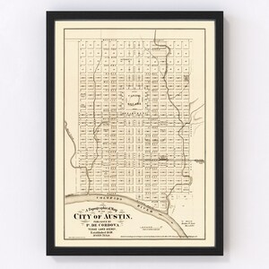Austin Map 1872, Vintage Austin Map, Old Austin Texas Art, Wall Art Gift for Austin History Lovers Retro Decor