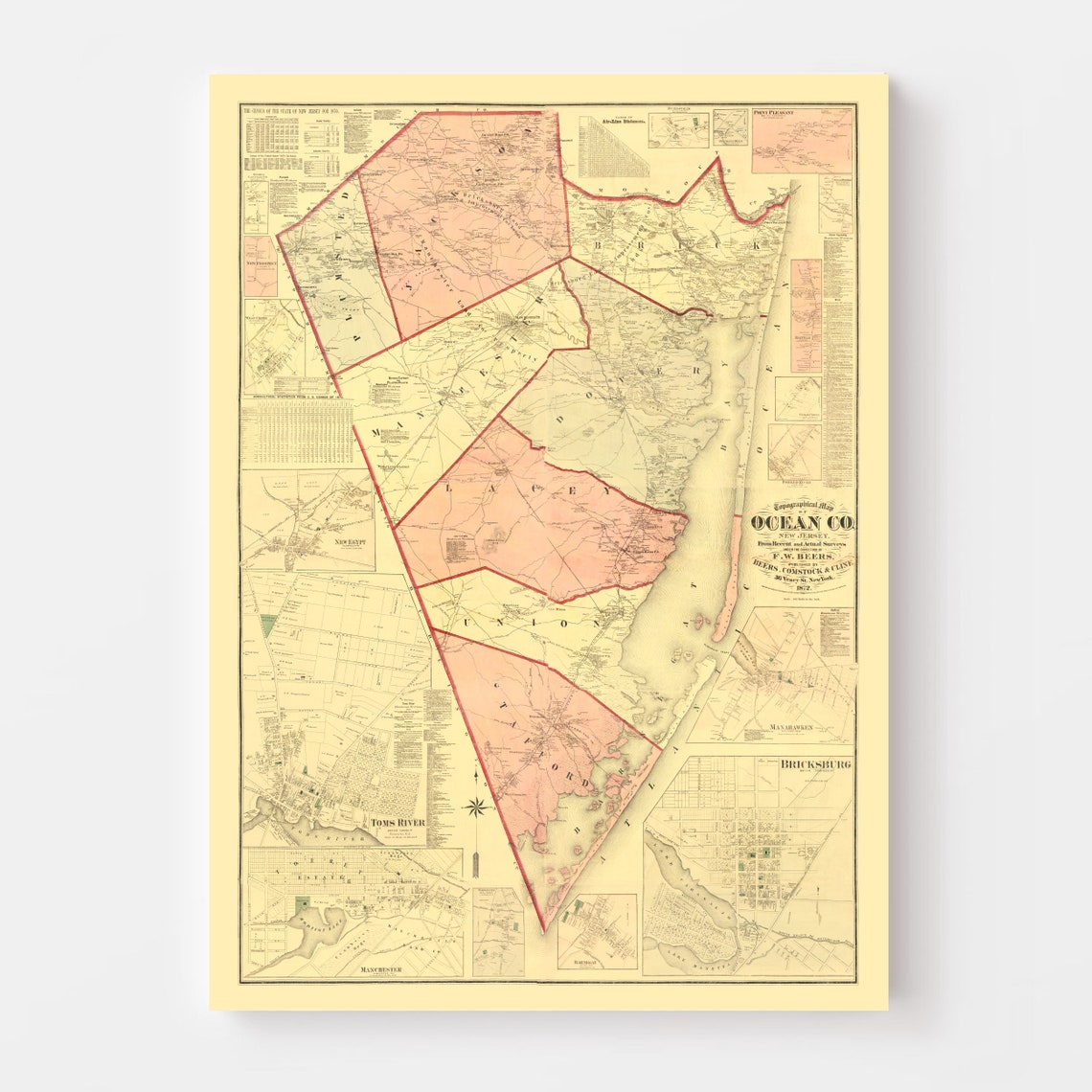 Ocean County NJ Map 1872 Old Map of Toms River New Jersey - Etsy