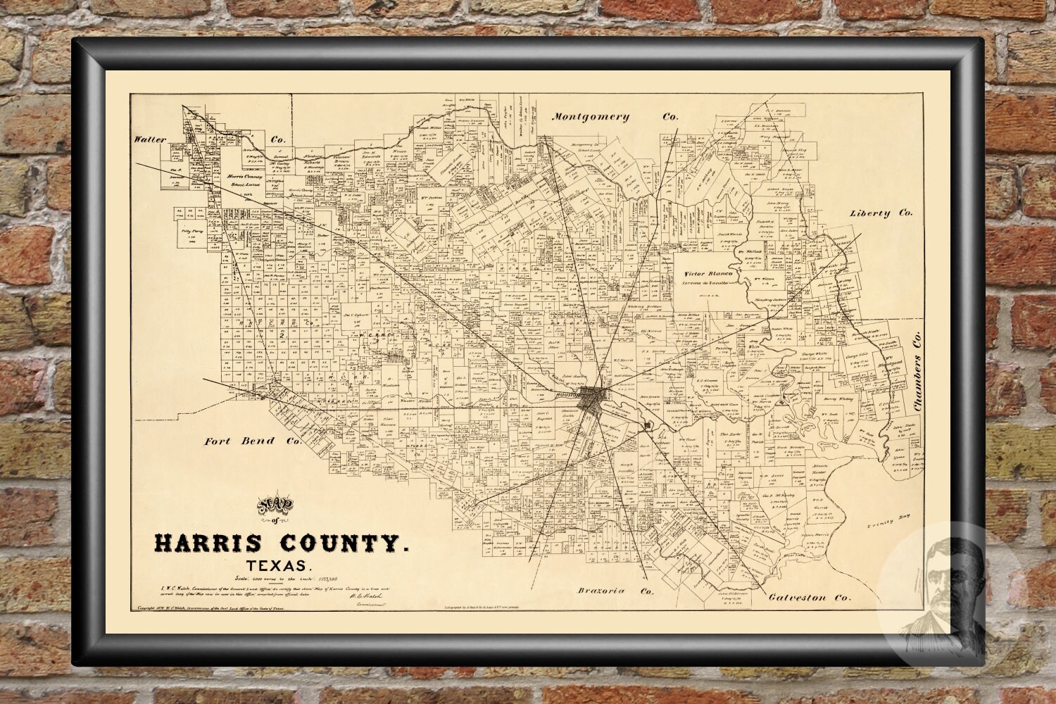 Vintage Harris County Map 1879 Old Map of Harris County Etsy