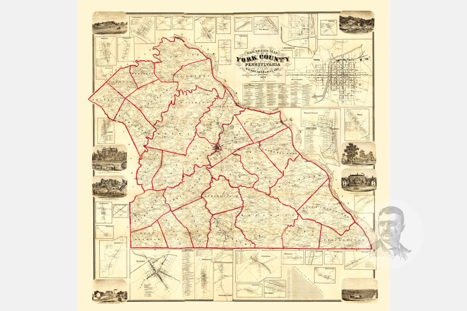 Vintage York County Map 1860 Old Map of York County Etsy