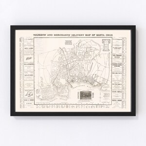 Santa Cruz Map 1913, Vintage Santa Cruz Map, Old Santa Cruz California Art, Wall Art Gift for Santa Cruz History Lovers Retro Decor