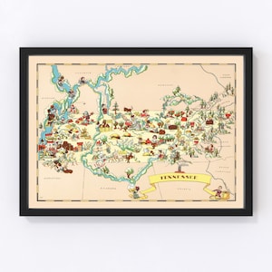 Tennessee Map 1935 - Old Map of Tennessee Art Vintage Print Framed Wall Art Canvas Portrait TN History Genealogy Farmhouse Décor