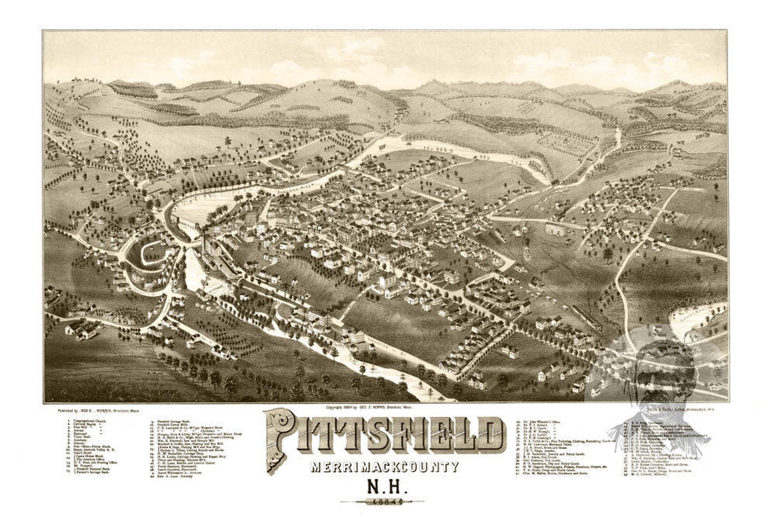 Vintage Pittsfield Map 1884 Old Map of Pittsfield New Etsy