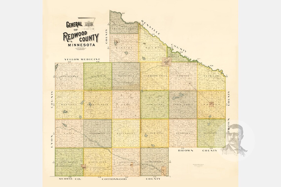 Vintage Redwood County Map 1898 Old Map of Redwood County Etsy