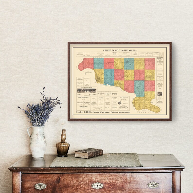 Hughes Map Hughes County Map 1929, Vintage Hughes County Map, Old Hughes County ...
