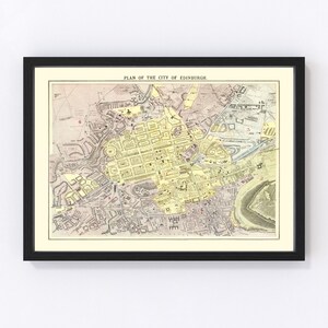 Edinburgh Map 1883, Vintage Edinburgh Map, Old Edinburgh Art, Wall Art Gift for Edinburgh History Lovers Retro Decor
