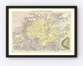 Edinburgh Map 1883, Vintage Edinburgh Map, Old Edinburgh Art, Wall Art Gift for Edinburgh History Lovers Retro Decor
