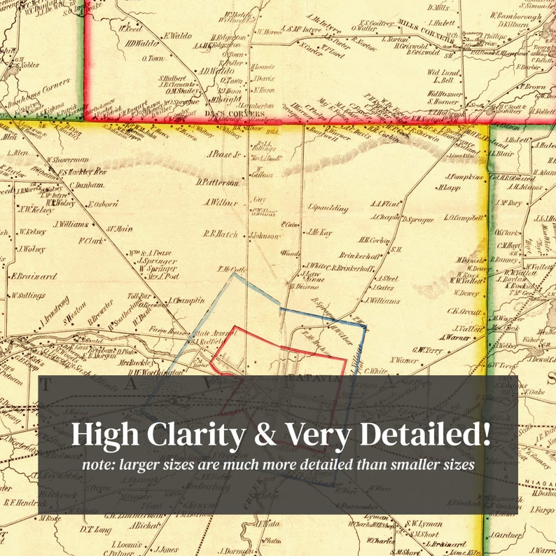Genesee County New York Map 1854 Old Map of Genesee County Etsy