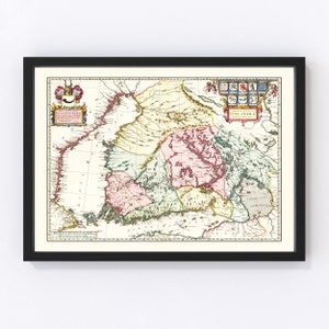 Finland Map Art Vintage Print from 1665 Old Finland Art Framed or Canvas image 1