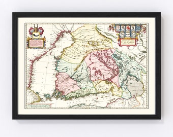 Finland Map Art - Vintage Print from 1665 - Old Finland Art - Framed or Canvas