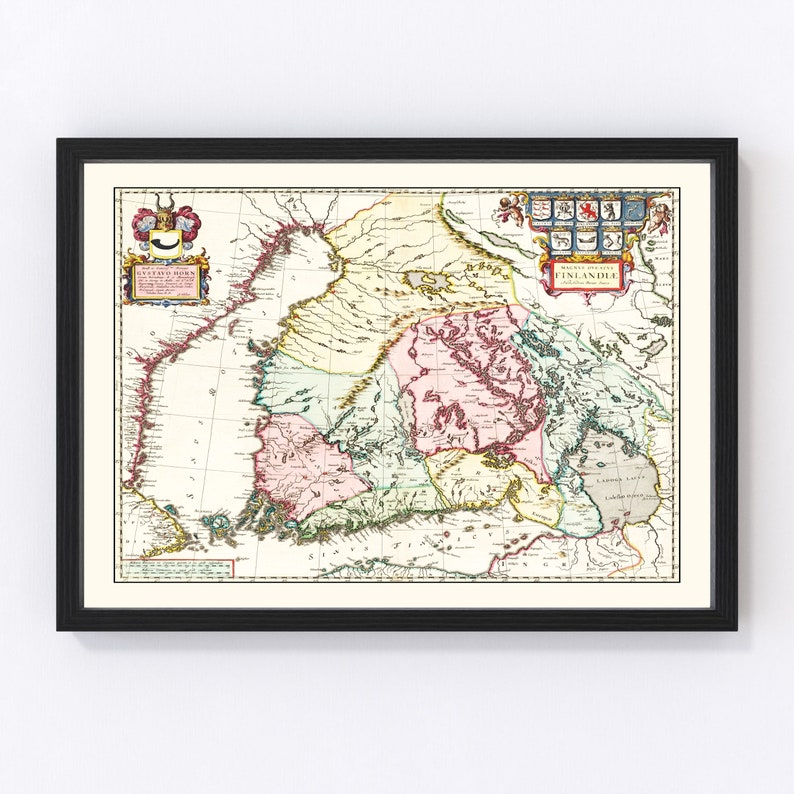 Finland Map Art Vintage Print from 1665 Old Finland Art Framed or Canvas image 1