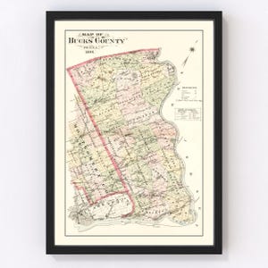 Bucks County Map 1891, Vintage Bucks County Map, Old Bucks County Pennsylvania Art, Wall Art Gift for Bucks County History Lovers Retro Deco