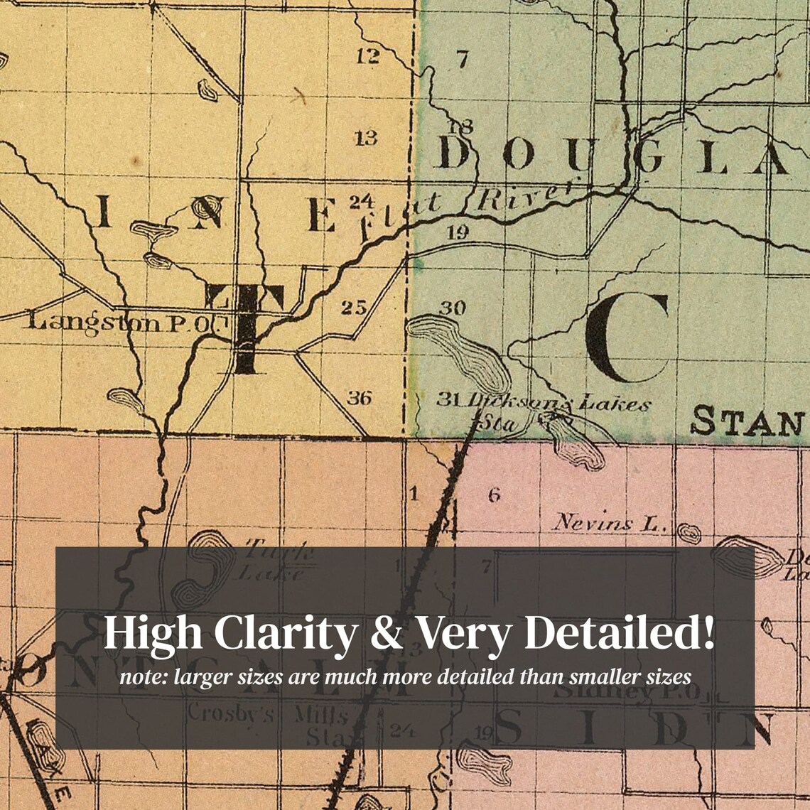 Montcalm County MI Map 1873 Old Map of Stanton Michigan Art Etsy