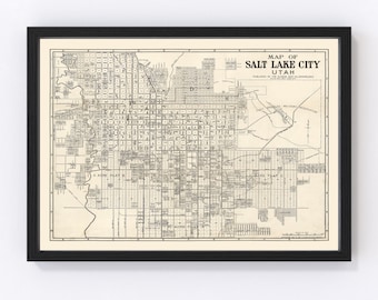 Salt Lake City Map 1909 - Old Map of Salt Lake City Utah Art Vintage Print Framed Canvas Portrait History Genealogy Farmhouse Décor