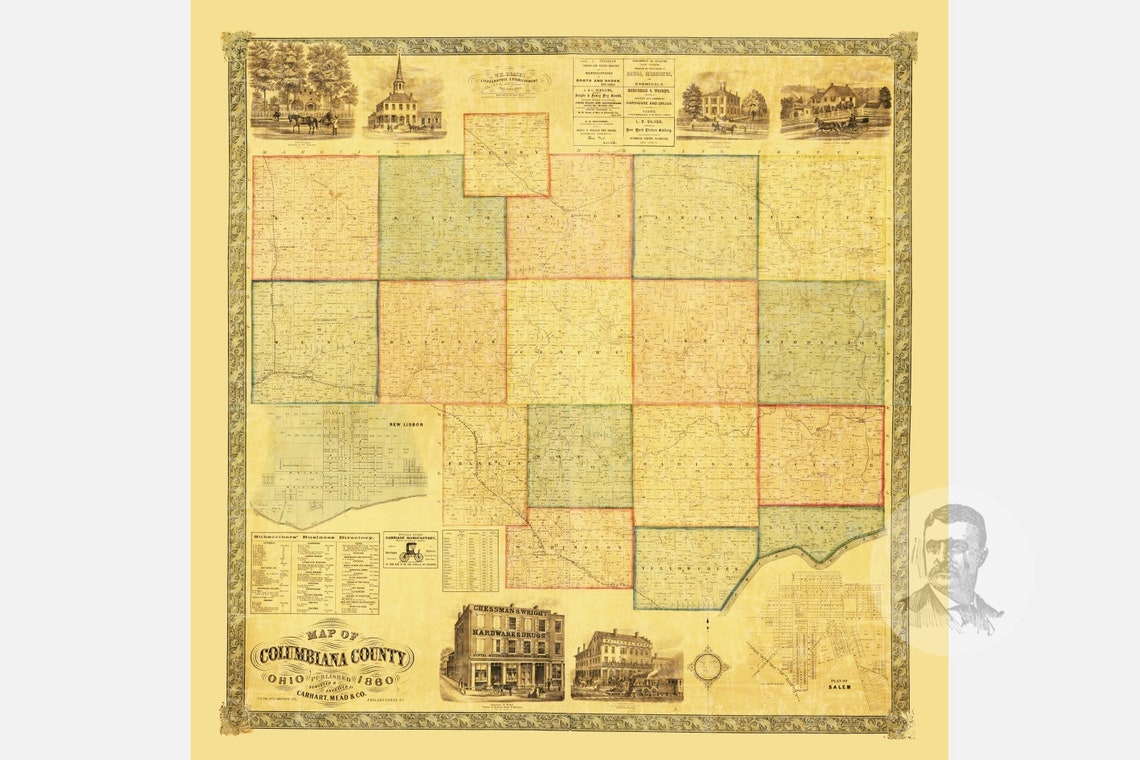 Vintage Columbiana County Map 1860 Oude kaart van Columbiana Etsy
