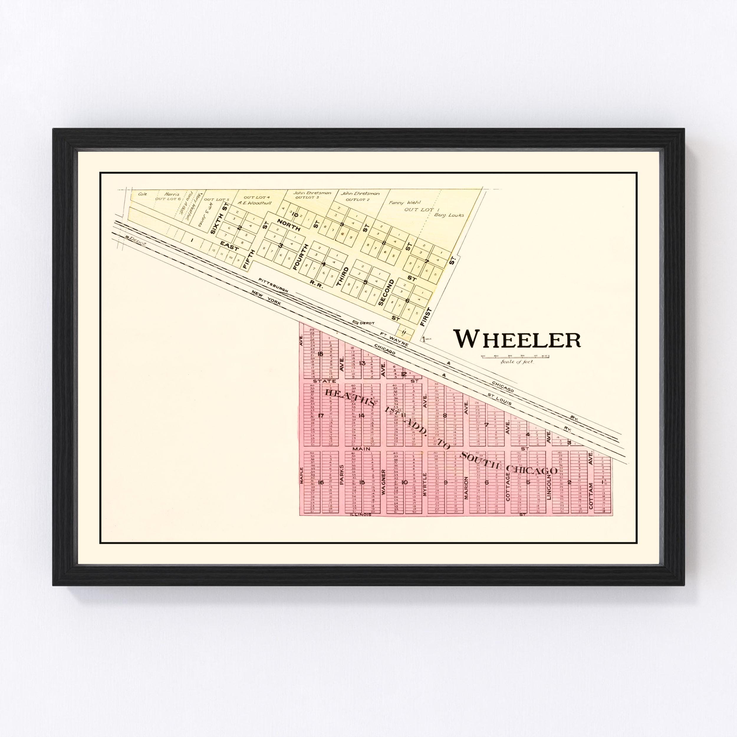 Wheeler Map 1895, Vintage Wheeler Map, Old Wheeler Indiana Art, Wall ...