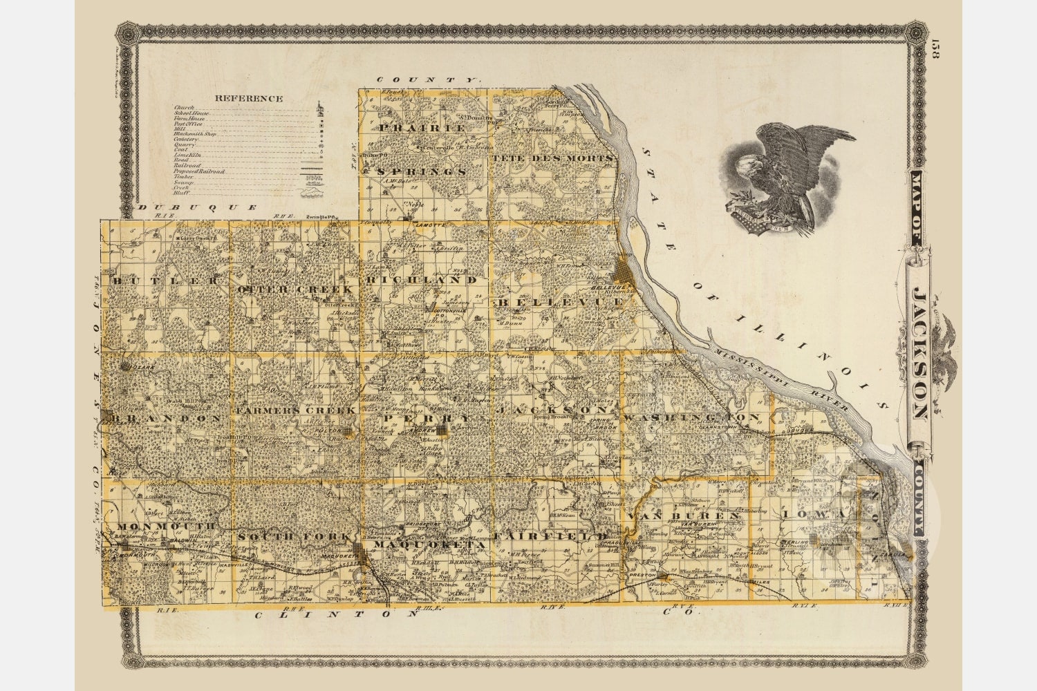 Vintage Jackson County IA Map 1875 Old Iowa Map Historical Etsy