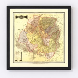 Hidalgo Mexico Map 1886, Vintage Hidalgo Mexico Map, Old Hidalgo Mexico Art, Wall Art Gift for Hidalgo Mexico History Lovers Retro Decor